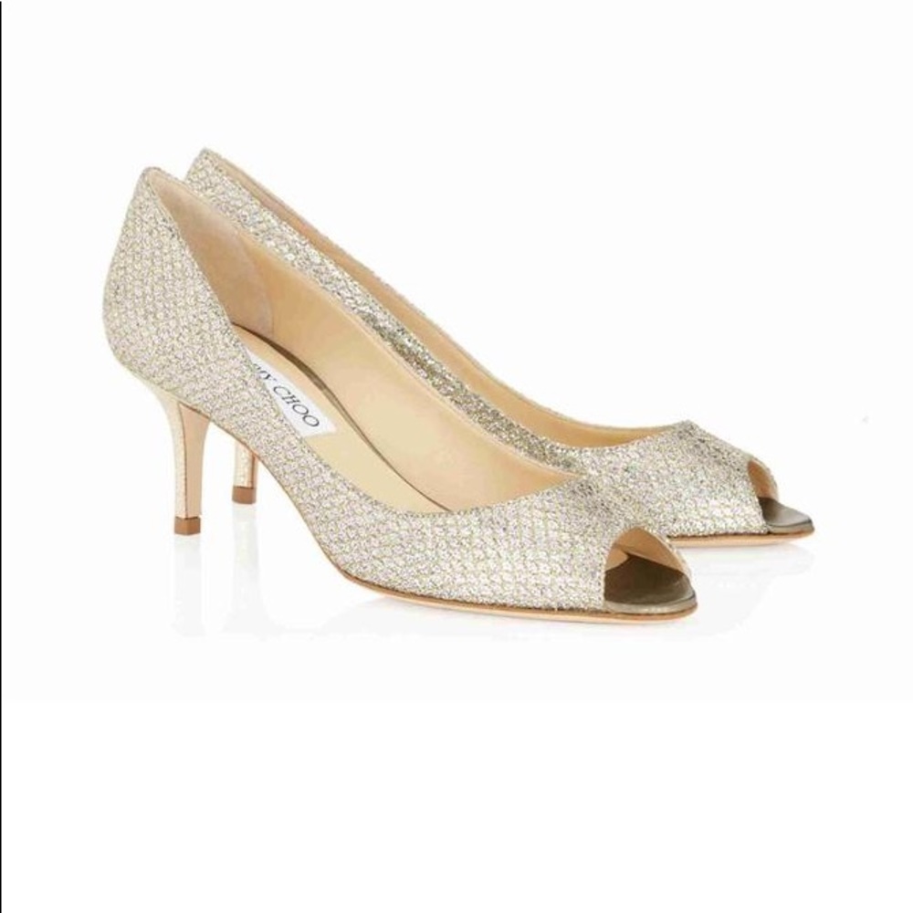 Jimmy Choo Isabel Glitter Peep Toe Pumps Sz 38.5